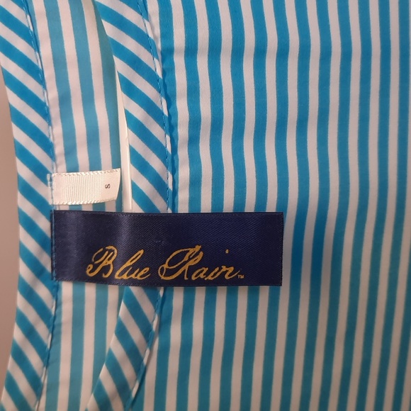 Blue Rain Turquoise and White Striped Short Sleeve Blouse, Size S - Picture 5 of 5